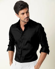 Black Premium Giza Satin Cotton Full Sleeve Shirt For Men - Givuil