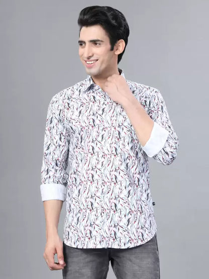 Red Leaf Printed Casual Full Sleeve Cotton Shirt For Men