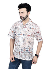 Load image into Gallery viewer, Geometric Printed Linen Half-Sleeve Shirt
