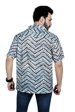 Load image into Gallery viewer, Blue &amp; Orange Striped Linen Half-Sleeve Shirt
