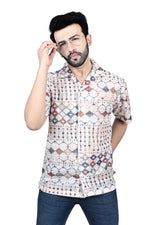 Load image into Gallery viewer, Geometric Printed Linen Half-Sleeve Shirt
