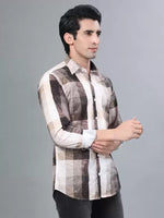 Load image into Gallery viewer, Coffee and White Checks Printed Casual Full Sleeve Shirt For Men With Pocket
