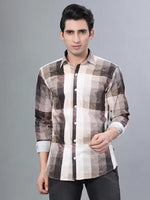 Load image into Gallery viewer, Coffee and White Checks Printed Casual Full Sleeve Shirt For Men With Pocket
